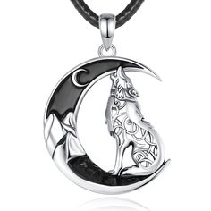 Experience the strength & beauty of the Celtic wolf necklace – crafted with sterling silver for a totally hypoallergenic design that keeps you in good health for the long haul! Accented with black zircon moons, you'll enjoy a timeless look you can wear any day. 🐺🌙 Material: 925 Sterling Silver Finishing: High Polish; Pendant Size :24.6mm*36.6mm；Weight:6.41g; Chain size: 18inch ( 46cm) or 20 inch (51cm) Package: Package Included (To Choose one of 3 Different Sets) 1. 1x Only Pendant+1x Silver C Wolf Jewelry Silver, Pendent Design, Celtic Wolf, Emo Jewelry, Crescent Moon Jewelry, Wolf Pendant, Wolf Necklace, Dragon Bracelet, Wolf Jewelry