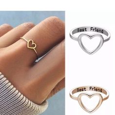 Women’s Heart Best Friend Ring Jewelry Friendship Promise Valentine Gift Special Occasion New Size 8 In Silver Color 2 Rings For $18, Mix And Match Colors And Sizes Friendship Rings For 3 Best Friends, Friendship Rings For 5 Best Friends, Cute Friend Rings, Affordable Personalized Braided Bracelets For Best Friend Gift, 3 Bff Rings, Trio Bff Rings, Cute Rings For Best Friends, Bff Rings For 2 Cheap, Match Rings For Best Friends