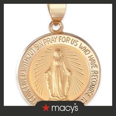 in stock Elegant Miraculous Medal Jewelry For Gift, Elegant Miraculous Medal Jewelry Gift, Elegant Round Miraculous Medal Jewelry, Elegant Miraculous Medal Jewelry, Elegant Miraculous Medal Round Pendant Jewelry, Luxury 14k Gold Jewelry For Commemoration, Luxury Macy's Jewelry As A Gift, Yellow Gold Miraculous Medal Jewelry For Wedding, Commemorative Jewelry With Miraculous Medal