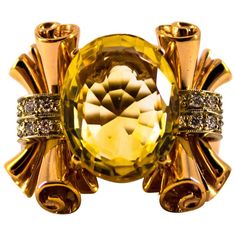 Art Nouveau Style 12.30 Carat White Diamond Citrine Yellow Gold Cocktail Ring | From a unique collection of vintage Cocktail Rings at https://www.1stdibs.com/jewelry/rings/cocktail-rings/. Yellow Gold Cocktail Ring, Art Nouveau Ring, Vintage Cocktail Ring, Gold Cocktail Ring, Gold Cocktail, Retro Jewelry, Cocktail Ring, Brilliant Cut Diamond, Yellow Gold Rings