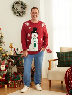 Get ready to feel cozy and festive with our Snowman Matching Outfits for families. Perfect for Christmas parties and family gatherings.
* Please add each size separately to your shopping cart.
* Each size includes 1 dress or 1 top. 
* Snowman design with a 3D scarf.
* Fabric is soft and comfortable
* Round neckline
* Long sleeves
* Regular fit
* Festival style
* Knee-length dress
* Style is great for playful and festive occasions Matching Christmas Sweaters, Snowman Snowflake, Snowman Design, Sleeves Sweater, Festival Style, Christmas Parties, Snowflake Pattern, Christmas Family, Family Gatherings