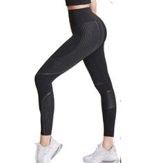 Nwt, Black, Awesome Stripes That Shape Your Legs, Waist & Thighs. Storage P Black High-cut Leg Sports Bottoms, Black High-cut Leg Bottoms For Sports, Sporty Black High-cut Leg Pants, Black High-waist Sporty Leggings, Compressive High Waist Black Yoga Pants, Black High Stretch Athleisure Pants, Black Athleisure Tights With High-cut Leg, Tight Black Yoga Bottoms, High Stretch Black Yoga Pants