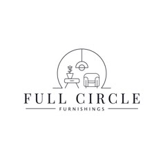 the logo for full circle furnishings, which is designed to look like a living room