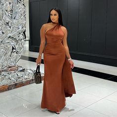 Rust Color Satin Floor Length Backless Ties/Snaps At Neck Satin Backless Dress, London Brown, Club L London, Dresses Club, Brown Fall, London Dresses, Dresses Backless, Rust Color, Fall Looks