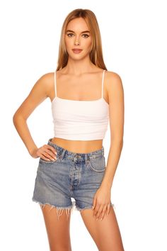 90% nylon 10% spandex machine washable Trendy Stretch Top With Built-in Bra, Trendy Cotton Tops With Built-in Bra, Casual Tops With Built-in Bra And Spaghetti Straps, Trendy Tops With Built-in Bra And Tank Straps, Summer Fitted Top Bra Friendly, Fitted Bra Friendly Top For Summer, Trendy Fitted Tank Top With Adjustable Straps, Trendy Cropped Tops, Bra Friendly, Spring Fitted Top, Bra Friendly