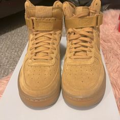 Brand New, Never Worn Kids Sized Nike Air Force Ones High. Equivalent To Women’s Size 7 Brown Nike Air Force 1 With Boost Midsole, Casual Brown Nike Air Force 1 With Boost Midsole, Casual Nike Air Force 1 Mid-top, Nike Air Max High-top Sneakers Casual Style, Casual Mid-top Nike Air Force 1, Nike Air Max High-top Sneakers For Casual Wear, Casual Nike Air Force 1 Mid-top With Laces, Casual Nike Air Force 1 Mid-top With Gum Sole, Casual Yellow High-top Nike Air Force 1