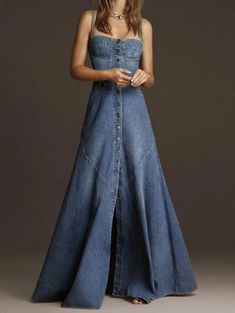 Your Shopping Cart Maxi Dress Holiday, Vestiti In Jeans, Denim Tank Dress, Vintage Denim Dress, Button Maxi Dress, Holiday Maxi Dress, Formal Occasion Dress, Denim Tank, Chic Maxi Dresses