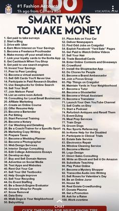 a poster with the words 100 smart ways to make money on it's side