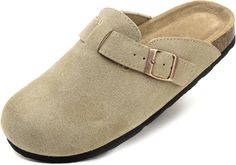 PRICES MAY VARY. CLASSIC SUEDE CLOGS : Made of 100% genuine suede with adjustable metal buckle straps, these womens clogs offer a stylish and flattering touch to your Spring Summer and Fall outfits. A timeless wardrobe essential, perfect for any season. NATURAL CORK FOOTBED : Cork Footbed: The Boston Clogs for women by Venecore offer unbeatable comfort and support. Designed with a natural cork footbed, these slip-on sandals feature a trendy flat style, making them easy to wear and ideal for any Potato Shoes, Cork Footbed Sandals, Boston Clogs, Clogs For Women, Trendy Flats, Suede Clogs, Timeless Wardrobe, Footbed Sandals, Leather Clogs