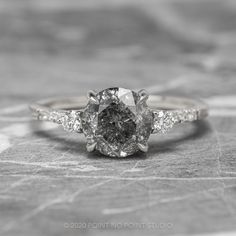 salt and pepper diamond Brilliant Cut Diamond Engagement Ring, Pepper Diamond Engagement Ring, Salt Pepper Diamond, Round Diamond Engagement Ring, Future Engagement Rings, Oval Diamond Engagement, Engagement Inspo, Oval Diamond Engagement Ring, Unique Diamond Rings