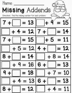 missing addends worksheet to help students learn addition skills and practice numbers