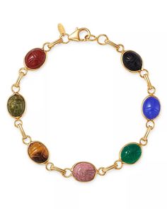 Bloomingdale's - Multi-Stone Scarab Link Bracelet in 14K Yellow Gold - 100% Exclusive Scarab Bracelet, Green Chalcedony, Exclusive Jewelry, Blue Chalcedony, Multi Stone, Gemstone Colors, Jewelry Ideas, Black Diamond, Womens Jewelry Bracelets