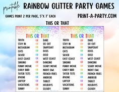 rainbow glitter party games for kids