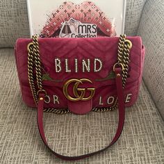 Authentic Gucci Suade Blind For Love Marmont Bag In Good Used Condition Some Fading On The Canvas Clean Inside Nylon Green Color Some Minor Scratches On The Canvas With Dustbag, Card And Sample Leather Two Way Bag, Two Pockets Inside(Open And Zipper) Overall Nice Bag Evening Bags With Embroidered Logo, Hot Pink Gucci Bag, Pink Gucci Bag For Daily Use, Gucci Designer Bag With Embroidered Logo, Designer Gucci Bag With Embroidered Logo, Gucci Rectangular Bag With Embroidered Logo, Multicolor Gucci Shopping Bag, Pink Gucci Bag With Gold-tone Hardware, Gucci Red Shoulder Bag With Gold-tone Hardware