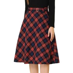 Elegant A-Line swing flare drape silhouette, give you a reliable cozy all-around year. Vintage checks add irresistible preppy style to this perfectly pleated A-Line skirt. Modernize your plaid collection with this belted tartan skirt that features a contemporary swing flare skirt hem. The iconic chic check and a comfortable tweed fabric make this charming pleated skirt a young preppy favorite. Swingy accordion pleats and bias-cut houndstooth grid prints create flattering lines for this retro mid Red Plaid Skirt, Accordion Pleats, Classic Feminine, Basic Blouses, Tartan Skirt, Estilo Preppy, Tweed Fabric, Plaid Skirt, Pleated Midi Skirt