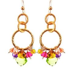 The understated statement earring for the girl who doesn’t want too much or too little. Clusters of delicate and colorful gems dangle from the bottom of three hoops. Movement, grace, and color – what more could a girl ask for in an earring? Length: 1.75″ Gemstone Size: 8mm Fusion Style Party Earrings With Gemstone Accents, Fusion Style Dangle Earrings With Gemstone Accents, Gemstone Accented Dangle Earrings, Multicolor Dangle Earrings With Gemstone Accents, Multicolor Gemstone Accented Drop Earrings, Multicolor Jewelry With Dangling Charms For Party, Multicolor Dangling Charms Jewelry For Party, Gold Hoop Jewelry With Gemstone Accents, Gold Hoop Earrings With Gemstone Accents