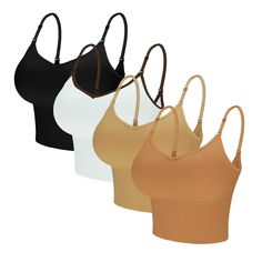 PRICES MAY VARY. Super comfort cami bra packs fit for some light workout such as Yoga and Pilates,as well as for everydays or nightwear Designed in removable pads easily took off and offer more convenience for adjustment,Wide shoulder straps to relax your shoulder and the longer botton band for more coverage Please take a size up since the size of these bra tops are a petite size.Or First please make sure you bra size what you normally wear and then follow our size chart to find the RIGHT size t Bra Pack, Light Workout, Women Crop Top, Yoga And Pilates, Cami Bra, Beautiful Braided Hair, Bra For Women, College Stuff, Lounge Bra