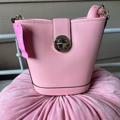 Nwt Comes With Medium Dust Bag Thick Crossbody Strap Sold Out Online Pretty Light Pink Color Elegant Pink Tote Bucket Bag, Formal Pink Top Handle Bucket Bag, Pink Bucket Shoulder Bag For Daily Use, Pink Bucket Shape Shoulder Bag For Daily Use, Pink Bucket Bag For Shopping, Pink Evening Bucket Bag With Detachable Handle, Elegant Bucket Satchel With Adjustable Strap, Elegant Pink Bucket Bag For Formal Occasions, Pink Bucket-shaped Shoulder Bag