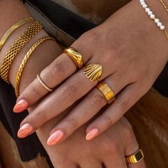 18K Gold-Plated Stainless Steel Cubic Zirconia Nickel-Free Lead-Free Hypoallergenic Water Resistant Dome Rings, Elevated Essentials, Girl Ring, Faberge Jewelry, Necklace Extender, Dome Ring, Gold Piece, Rings For Girls, Content Ideas