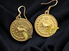 Vintage delicate persian coin style Earrings decorated with gold butterflies in 18k gold plated setting. One of a kind. Pahlavi coin style. Perfect  gift for all occasions. Hypoallergenic, anti tarnish. As always it comes in beautiful packaging. you can also order these earrings without the butterfly decoration. please message me for any questions or changes. Persian Gold Jewelry, Elegant Coin Pendant Earrings For Gift, Elegant Yellow Gold Earrings With Coin Pendant, Coin Pendant Earrings, Coin Pendant Earrings For Gifts, Coin Pendant Earrings As Gift, Elegant Gold Coin-shaped Earrings, Elegant Gold Coin Earrings, Round Coin Pendant Earrings For Gifts