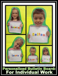 a collage of photos with the words personalized bulletin board for individual work on it