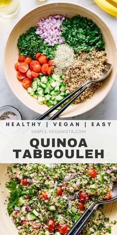 healthy vegan salad with quinoa tabbouleh