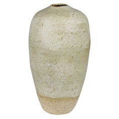 a white vase with brown speckles on the top and bottom, sitting in front of a white background