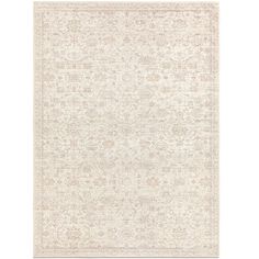 a white rug with an intricate design on the top and bottom, in shades of beige