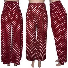 Red Polka Dot Wide Leg Bell-bottomed Pants Non-stretch Polka Dot Summer Bottoms, Polka Dot Wide Leg Pants With Elastic Waistband, Polka Dot Wide-leg Pants With Elastic Waistband, Polka Dot Summer Bottoms With Pockets, Polka Dot Wide Leg Bottoms With Pockets, Summer Polka Dot Pants With Elastic Waistband, Casual Wide Leg Polka Dot Pants, Casual Polka Dot Wide Leg Pants, Casual Wide-leg Polka Dot Pants