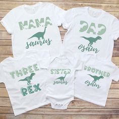 Three Rex Matching Family Birthday Shirts, Matching Family Dinosaur Shirts, Birthday, 3rd Birthday Shirt, Mama Daddy Saurus Our shirts offer 100% customization. Add any family member and any text you desire. Simply send us a message or leave your specifications in the personalization box. We'll bring your vision to life! SHIRT DETAILS Experience comfort and style with our exceptional cotton shirt. Crafted from 100% soft cotton fibers (fiber content may vary for different colors), this shirt offers a luxurious feel against your skin. We proudly present two variants to cater to your needs: Adult and Youth Shirts are skillfully designed using the Bella + Canvas 3001 fabric, while our Toddler and Baby shirts are expertly crafted from Bella + Canvas, Gildan, and Rabbit Skins materials. Rest ass Dinosaur Shirts, 3rd Birthday Shirt, Family Birthday Shirts, Dinosaur Shirt, Fourth Birthday, Family Birthday, Family Birthdays, Baby Shirts, Birthday Shirt