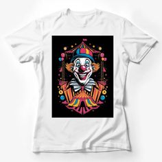 Colorful Vintage Clown T-Shirt, Circus Theme Party Wear, Fun Carnival Graphic Tee, Unisex Clothing Female T-Shirt Custom graphic T-Shirt.Customize your color Playful Short Sleeve Top For Fan Merchandise, White Themed T-shirt With Cartoon Print, White Crew Neck T-shirt With Cartoon Print, Funny Print Graphic Tee, Pop Culture White Tops With Funny Print, White Pop Culture Tops With Funny Print, White Pop Culture Top With Funny Print, Funny White Crew Neck Shirt, Fun White Tops With Funny Print