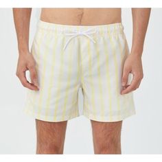 Cotton On Men's Swim Shorts Laguna Yellow Bold Stripe 100% Polyester Size S Nwt 1 Day Handling Time From Houston,Tx Satisfaction Guaranteed Or Your Money Back! New Items Are Added Every Week. Brand: Cotton On Style: Swim Short Size: Smalls Material: Polyester Condition: New With Tags Sku: E1 - 14 Waist: 15" (Laid Flat. Unstretched) Inseam: 6" Rise: 13" White Swim Trunks With Pockets, Casual White Swim Trunks With Pockets, White Relaxed Fit Short Swim Trunks, White Cotton Swimwear With Elastic Waistband, White Cotton Swim Trunks With Elastic Waistband, White Relaxed Fit Swim Trunks For Swimming, White Swimwear With Pockets In Short Length, White Cotton Swim Trunks With Pockets, White Cotton Swim Trunks Short Length