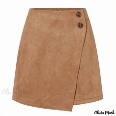 Olivia Mark - Suede Irregular Midi Skirt, Solid Color High Waist with Zipper and Button Detail Hipster Skirt, Irregular Skirt, Metallic Jeans, Cami Shirt, Suede Mini Skirt, Winter Skirt, Cardigan Sweater Dress, Suede Skirt, Blazer And Shorts