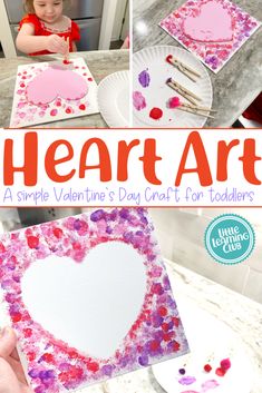 a collage of heart art pictures with the words, simple valentine's day craft for toddlers