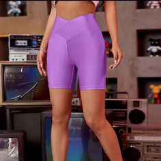 Purple Biker Shorts Sporty Purple Mid-thigh Biker Shorts, Trendy Purple Sports Bottoms, Purple Biker Shorts For Gym, Casual Purple Biker Shorts For Sports, Purple Mid-thigh Sports Shorts, Purple Mid-thigh Length Sports Shorts, Trendy Above Knee Shorts, High Waist Shorts For Gym In Spring, Spring Gym Shorts, Mid-thigh Length