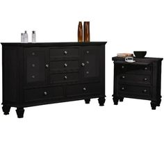 two pieces of furniture are shown in black