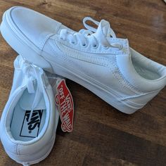 Brand New White Canvas Old Skool Vans With Tags, Never Been Worn (Only Tried On). Come With The Original Box. Women's Size 6, Men's Size 4.5. Questions, Feel Free To Comment Below! White Cotton Vans Canvas Shoes, Trendy White Canvas Shoes For School, White Canvas Shoes For School In Spring, White Canvas Shoes For Spring School, White Vans Casual Canvas Shoes, White Casual Vans Canvas Shoes, Casual White Vans Canvas Shoes, Vans With Dress, Xv Shoes