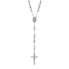 "With a two-tone stainless steel design, this rosary necklace is a contemporary testament to your faith.NECKLACE DETAILS Length: 20 in. Metal: stainless steel, yellow ion-plated stainless steel  Size: 24"". Color: Multicolor. Gender: male. Age Group: adult." Faith Necklace, Rosary Necklace, Steel Design, Men Necklace, Rosary, Cross Necklace, Two Tone, Classic Style, Jewelry Watches