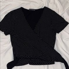 Nwot, Didn’t Fit No Stains, Holes, Damage Trendy Polka Dot V-neck Top, Trendy Polka Dot Short Sleeve Tops, Trendy Short Sleeve Tops With Polka Dot Pattern, Trendy Polka Dot Cotton Tops, Fitted Polka Dot Tops With Short Sleeves, Fitted Polka Dot Top With Short Sleeves, Tops Brandy Melville, Wrap Shirt, Brandy Melville Tops