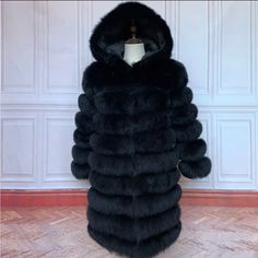 It’s 100% Real Fox Fur, It Gives Off An Luxurious And Sexy Look If You Are The Type Who Wants To Impress. Elegant Hooded Outerwear For Cold Weather, Elegant Fitted Outerwear With Detachable Hood, Elegant Hooded Outerwear With Faux Fur Lining, Elegant Hooded Fur Coat For Fall, Fitted Black Luxury Fur Coat, Luxury Black Long Sleeve Fur Coat, Real Fur Vest, Fox Fur Jacket, Luxury Winter