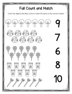 the fall count and match worksheet for numbers 1 - 10 with pictures of trees