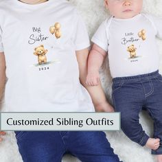 Celebrate your growing family with our personalized Big Brother and Sister shirts - perfect for baby announcements and pregnancy reveals. Make every moment special with a customized matching sibling outfit. Also perfect gifts for baby shower surprise. ✍ Add your personalization requests by providing us the name. If you have any additional special requests, we will gladly accommodate them whenever possible. 📧QUESTIONS & REQUESTS: Feel free to contact us via message anytime for any questions or individual requests 🛒HOW TO ORDER? * Each item must be added to the cart individually. * Use the dropdown menu to select the respective product in the appropriate size. * Use the dropdown menu to choose the lettering (e.g. Big/little sister or brother) * If applicable = Personalizations - (such as n Family Matching Custom Name T-shirt As A Gift, Family Matching T-shirt With Custom Name As Gift, Matching Family Personalized T-shirts, Custom Name Family Matching T-shirt, Personalized Matching T-shirts As Gifts, Custom Name T-shirt For Family Matching Gift, Gifts For Baby Shower, Matching Sibling Outfits, Big Brother Shirt