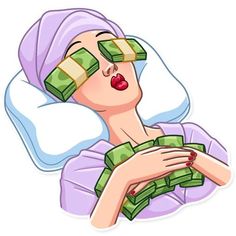 a woman laying on top of a pillow covered in money