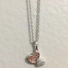 Pink And Silver Double Floating Heart Necklace. Brand New Fashion Jewelry. Pink Heart Necklace, Gem Drop Earrings, Three Strand Necklace, Silver Flower Necklace, Chunky Bead Necklaces, Crescent Necklace, Silver Bar Necklace, Citrine Necklace, Pink And Silver