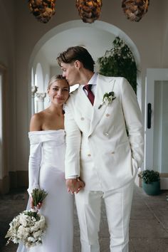 a bride and groom are posing for the camera