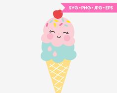 an ice cream cone with sprinkles and a cherry on top that says svg - png - jpg - eps