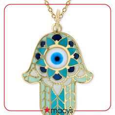 in stock Evil Eye Hamsa, Macys Jewelry, Hand Pendant, Jewelry Watch, Unique Gifts For Him, Hamsa Hand, Luxe Gifts, Gold Enamel, Jewelry Rings Engagement