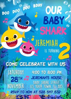 a baby shark birthday party is set up