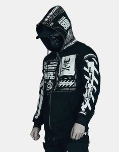 Japanese Punk Hoodie Black Cyberpunk Windbreaker For Streetwear, Cyberpunk Black Windbreaker For Streetwear, Techwear Fleece Outerwear For Streetwear, Fleece Techwear For Streetwear, Fleece Techwear Outerwear For Streetwear, Futuristic Black Long Sleeve Windbreaker, Streetwear Windproof Fleece Windbreaker, Techwear Long Sleeve Sports Sweatshirt, Techwear Long Sleeve Sweatshirt For Sports