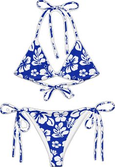 White Hawaiian Flowers on Royal Blue String Bikini - Extremely Stoked Blue String Swimwear For Swimming, Blue String Swimwear For Beach, Blue String Swimwear For Beachwear, Blue String Beachwear Swimwear, Blue String Swimwear For Vacation, White Hawaiian Flowers, Hawaiian Flowers, Upf 50, At The Beach